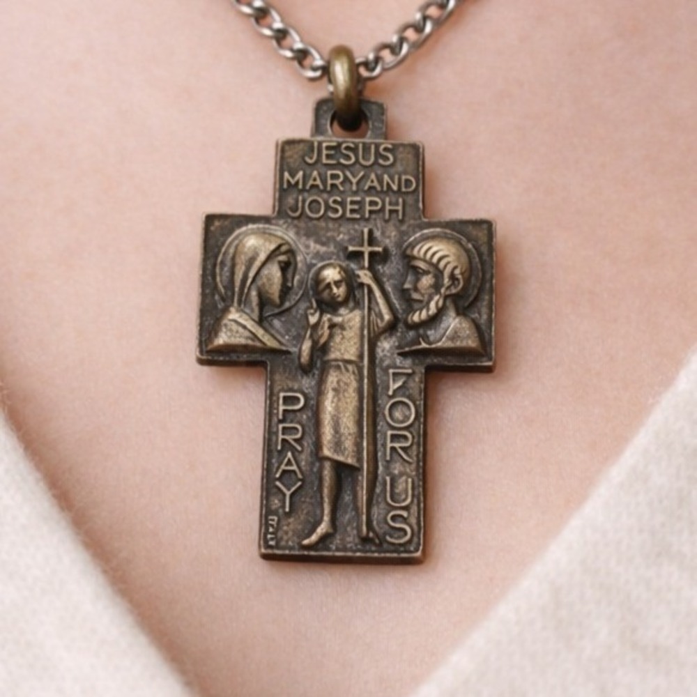 Vintage Saint Christopher Cross Necklace‎ Catholic Travel Protection Medal Italy